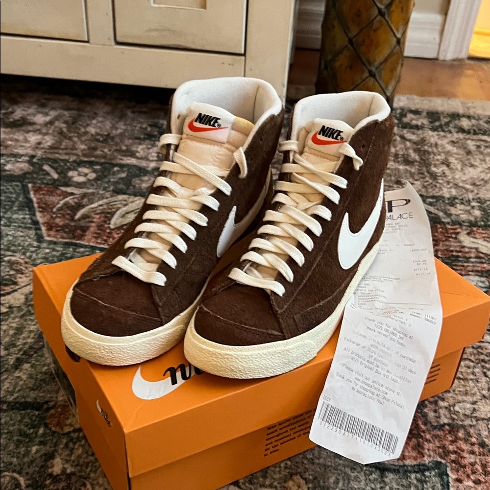 Nike Women Blazer Mid ‘77 VTG Brown and White High-Top Sneakers